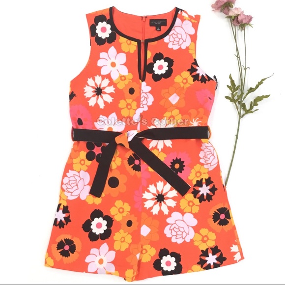 Victoria Beckham Retro Orange Tropical Floral Print Tie-Waist Romper - Picture 11 of 12